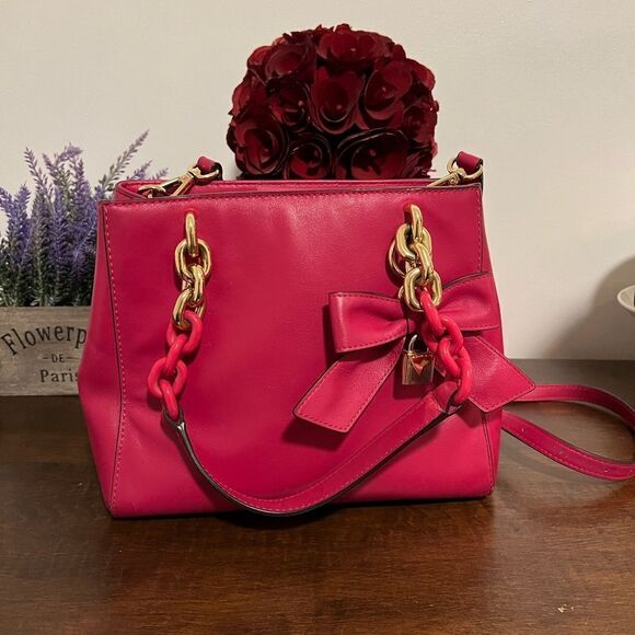 Michael Kors Pink Cynthia Leather Convertible Satchel - Picture 2 of 9